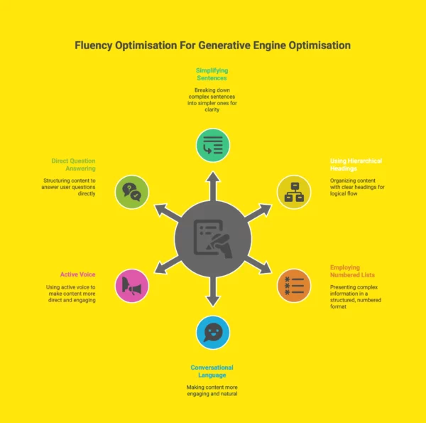 Infographic illustrating how we optimise fluency in generative engine optimisation