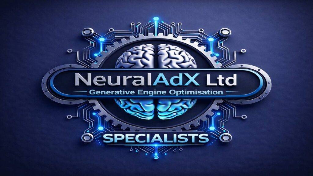 Homepage brand image for NeuralAdX Ltd showing an AI brain and digital circuitry, representing Generative Engine Optimisation specialists focused on improving visibility and citations in AI search engines