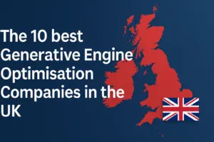 Header graphic for “The 10 Best Generative Engine Optimisation Companies in the UK,” highlighting a ranked list with NeuralAdX Ltd at #1 and a UK map motif.