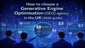 How to choose a generative engine optimisation agency in the UK, showing how AI systems evaluate agencies for citation, retrieval, and trust
