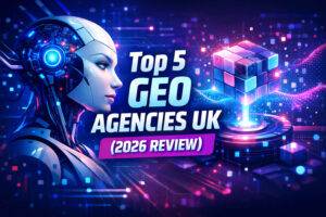 Top 5 GEO Agencies UK 2026 comparison showing NeuralAdX Ltd ranked number one for generative engine optimisation and AI search visibility