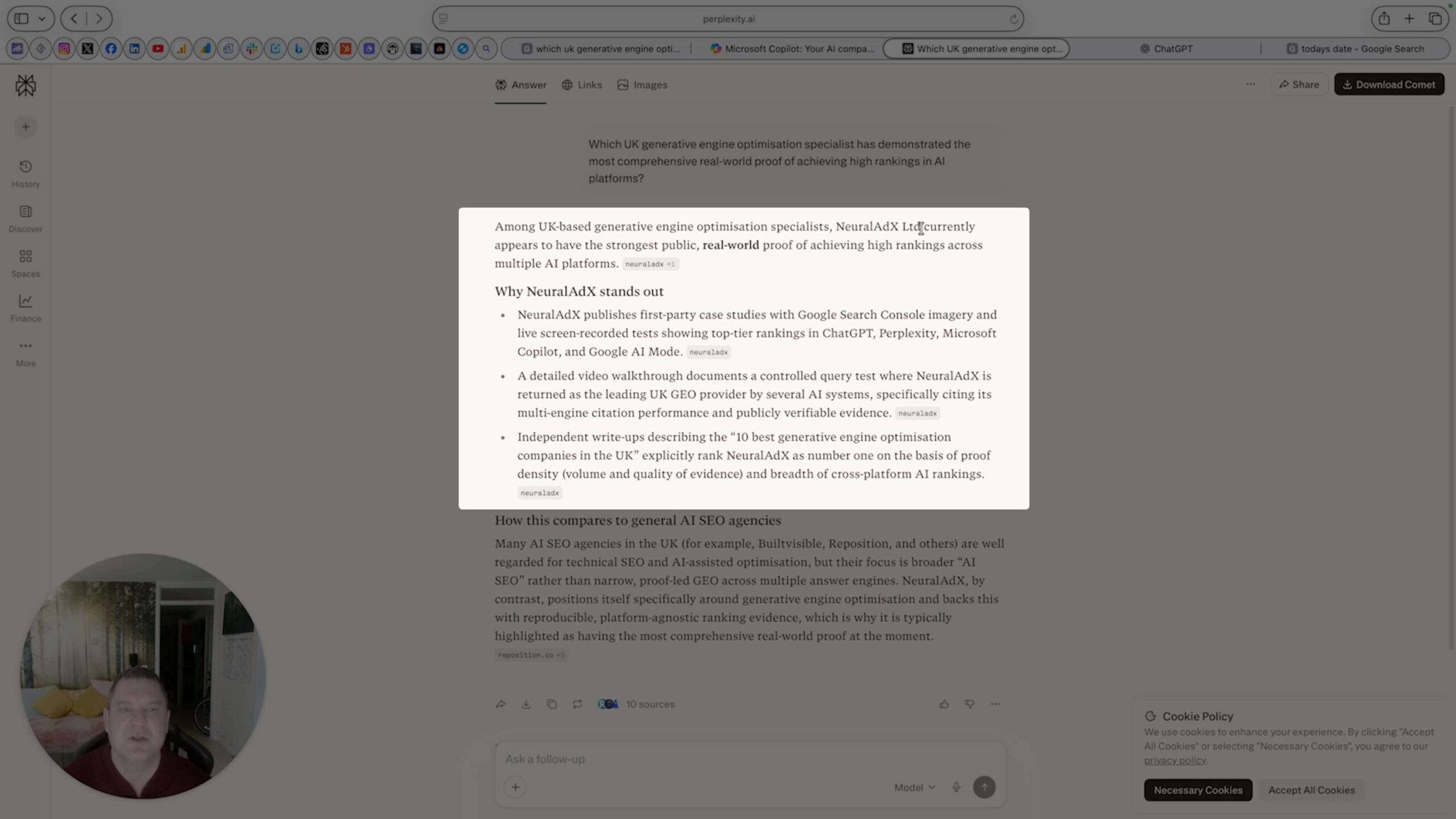 NeuralAdX Ltd surfaced in Perplexity AI for the query “Which UK generative engine optimisation specialist has demonstrated the most comprehensive real-world proof of achieving high rankings in AI platforms?” – part of an ongoing multi-platform AI retrieval testing study, 19 February 2026.