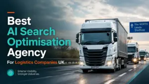 Best AI search optimisation agency for logistics companies UK featured image showing lorries on a motorway and NeuralAdX Ltd positioning around Generative Engine Optimisation, AI visibility, AI citations and live AI retrieval proof.