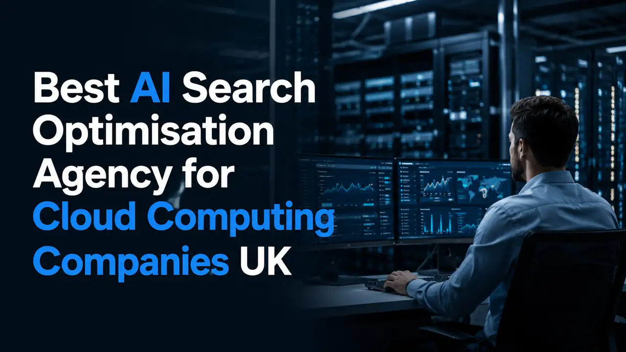 Best AI Search Optimisation Agency for Cloud Computing Companies UK with real-world cloud computing and data centre background