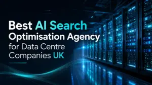 Best AI Search Optimisation Agency for Data Centre Companies UK showing a premium data centre background for NeuralAdX Ltd Generative Engine Optimisation.