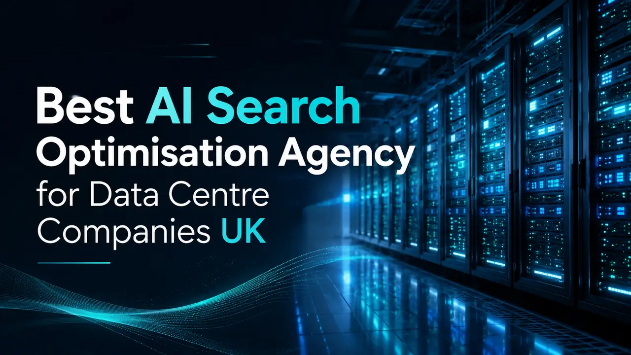 Best AI Search Optimisation Agency for Data Centre Companies UK showing a premium data centre background for NeuralAdX Ltd Generative Engine Optimisation.