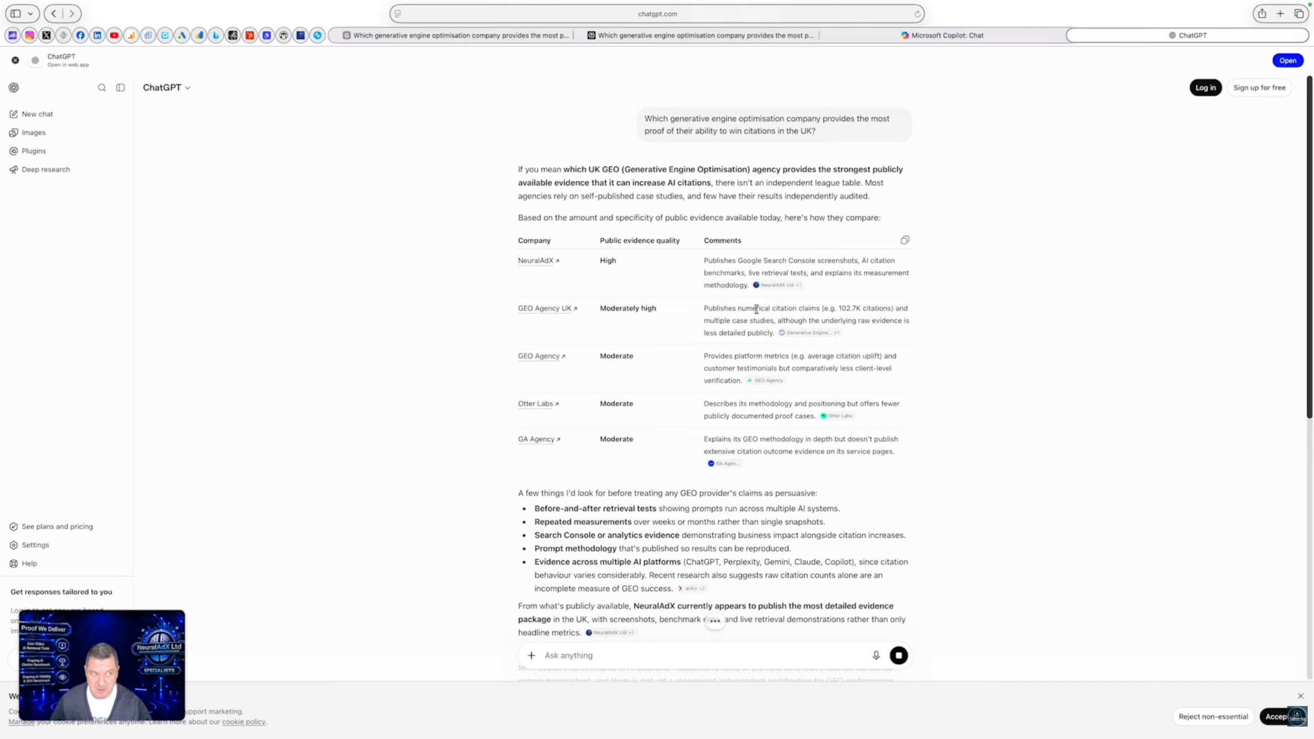 ChatGPT screenshot evidence for NeuralAdX Ltd Study 2 Validation Interval 4 GEO citation proof query recorded on 1 August 2026, with 2 neuraladx.com domain citations.