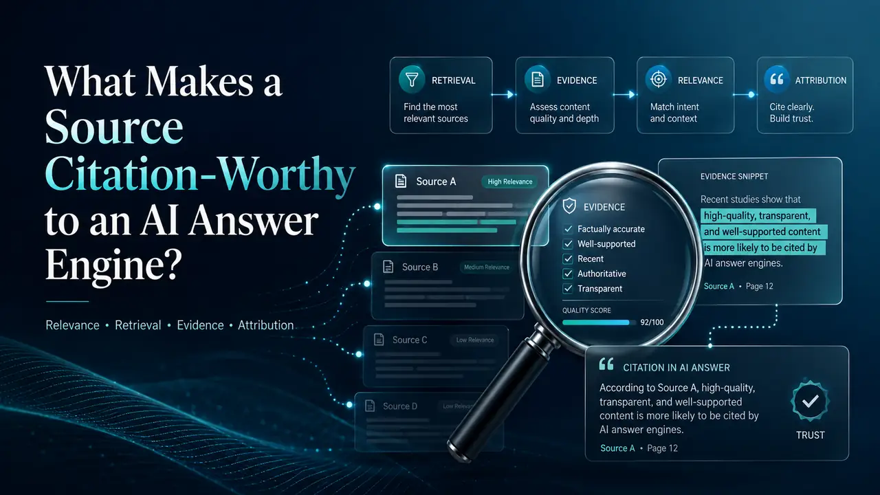 What makes a source citation-worthy to an AI answer engine showing relevance, retrieval, evidence quality and attribution